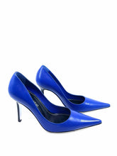 Load image into Gallery viewer, GUNMETAL Size 6 Blue Leather Pumps