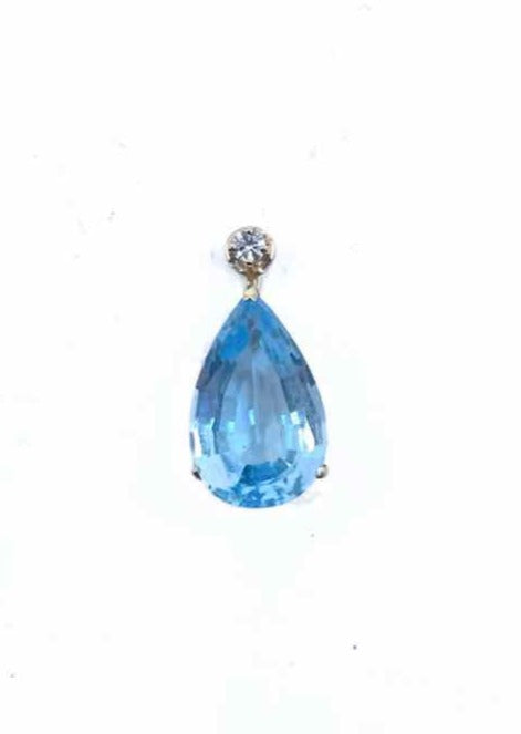 14K Blue Topaz Diamond  Pendant