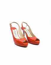 Load image into Gallery viewer, JIMMY CHOO Size 5.5 Orange Patent Leather Sling back