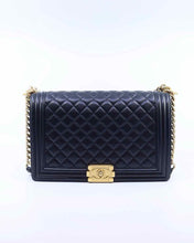 Load image into Gallery viewer, CHANEL Black Leather Leather Quilted Lamb Skin Handbag
