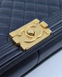 CHANEL Black Leather Leather Quilted Lamb Skin Handbag