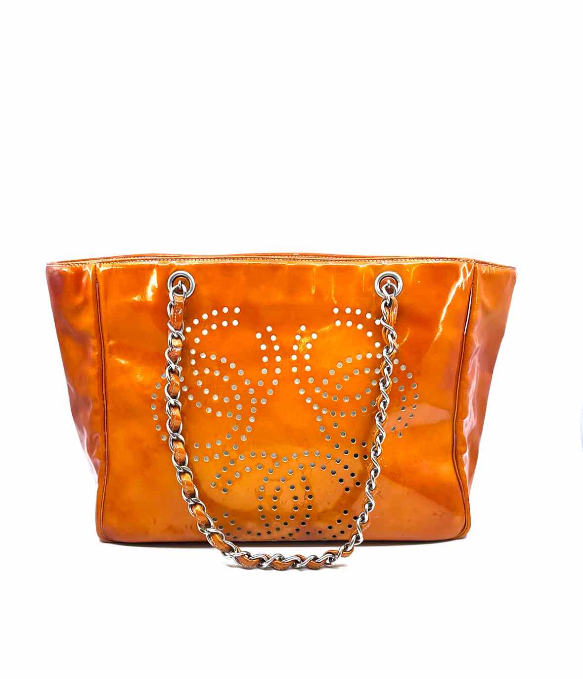 CHANEL Orange Patent Leather Handbag