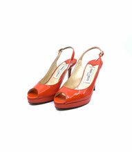 Load image into Gallery viewer, JIMMY CHOO Size 5.5 Orange Patent Leather Sling back