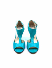 Load image into Gallery viewer, JIMMY CHOO Size 7 Turquoise Patent Leather Solid Wedge