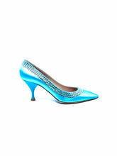 Load image into Gallery viewer, MIU MIU Size 6 Turquoise Satin Pumps