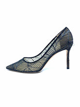 Load image into Gallery viewer, JIMMY CHOO Romy Size 11.5 Black Mesh Sequined Abstract Pumps