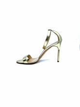 Load image into Gallery viewer, MANOLO BLAHNIK Size 11 Gold Leather Metallic Solid Sandals
