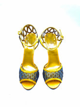 Load image into Gallery viewer, SERGIO ROSSI Size 10 Mustard Suede Crystal Zig Zag Sandals