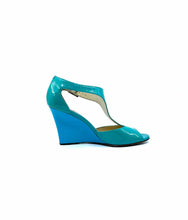 Load image into Gallery viewer, JIMMY CHOO Size 7 Turquoise Patent Leather Solid Wedge