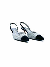 Load image into Gallery viewer, MANOLO BLAHNIK Size 9.5 Grey, Black Wool Suede Solid Sling back