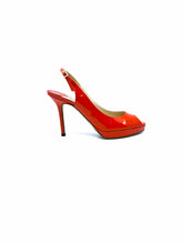 Load image into Gallery viewer, JIMMY CHOO Size 5.5 Orange Patent Leather Sling back