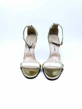 Load image into Gallery viewer, MANOLO BLAHNIK Size 11 Gold Leather Metallic Solid Sandals