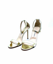Load image into Gallery viewer, MANOLO BLAHNIK Size 11 Gold Leather Metallic Solid Sandals