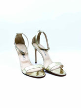 Load image into Gallery viewer, MANOLO BLAHNIK Size 11 Gold Leather Metallic Solid Sandals