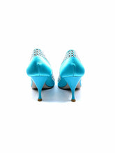 Load image into Gallery viewer, MIU MIU Size 6 Turquoise Satin Pumps