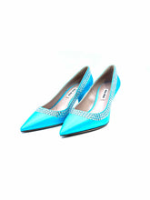 Load image into Gallery viewer, MIU MIU Size 6 Turquoise Satin Pumps
