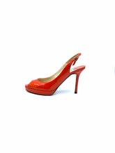 Load image into Gallery viewer, JIMMY CHOO Size 5.5 Orange Patent Leather Sling back
