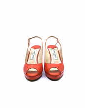 Load image into Gallery viewer, JIMMY CHOO Size 5.5 Orange Patent Leather Sling back