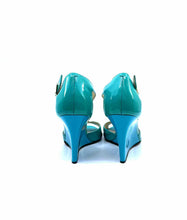 Load image into Gallery viewer, JIMMY CHOO Size 7 Turquoise Patent Leather Solid Wedge