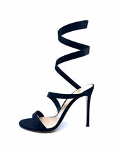 Load image into Gallery viewer, GIANVITO ROSSI Size 11 Black Satin Scalloped Sandals