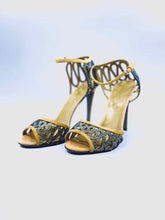 Load image into Gallery viewer, SERGIO ROSSI Size 10 Mustard Suede Crystal Zig Zag Sandals