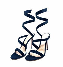 Load image into Gallery viewer, GIANVITO ROSSI Size 11 Black Satin Scalloped Sandals