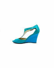 Load image into Gallery viewer, JIMMY CHOO Size 7 Turquoise Patent Leather Solid Wedge