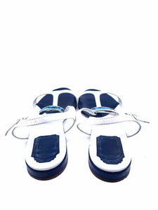 CHRISTIAN DIOR Size 7 Navy, White Leather Solid Sandals