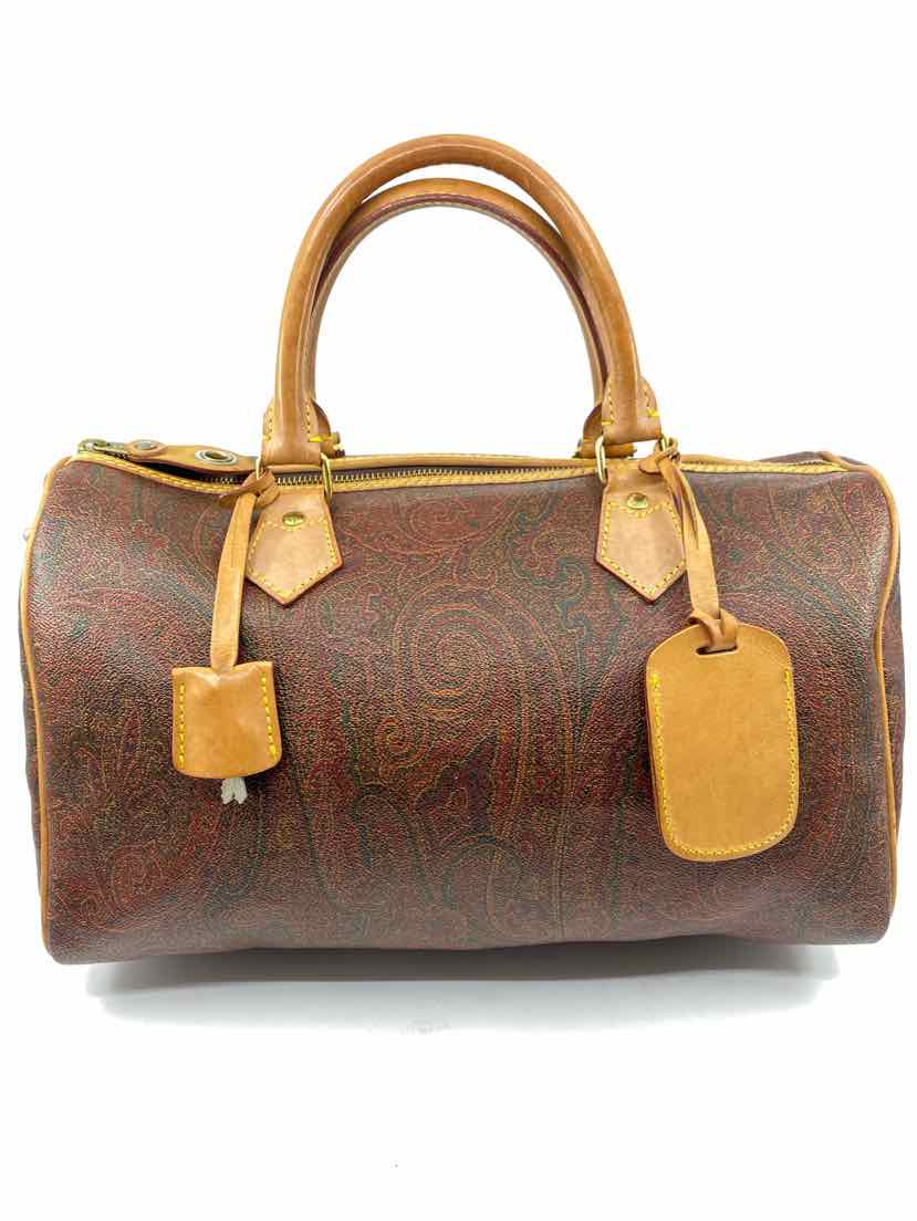 Etro Brown Paisley Printed Coated Canvas and Leather Boston Bag