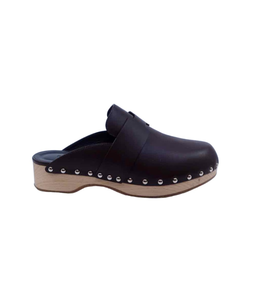 HERMES | Brown Leather Clogs | Size 8