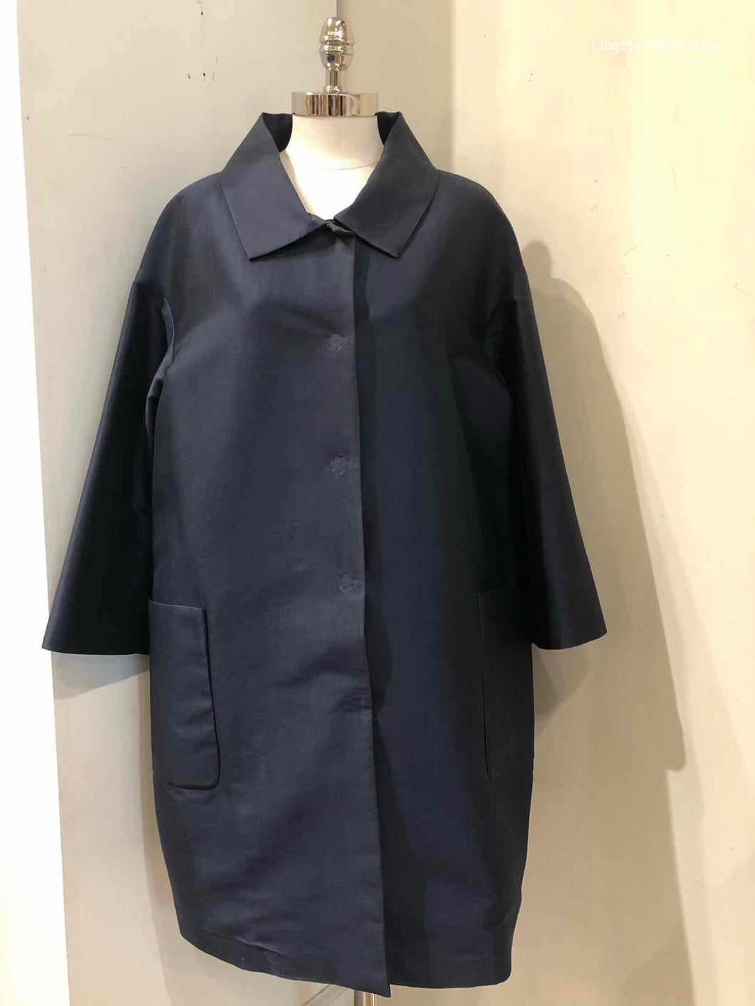 PAUW Size 10 Navy Silk Blend Solid Coat