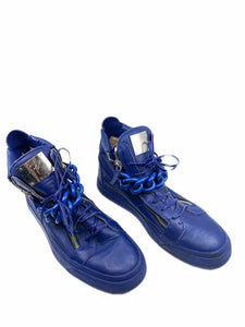 GIUSEPPE ZANOTTI Blue Leather Chain-Link Accent Sneakers | 12