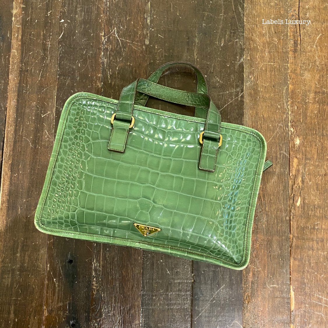 Bags, Green Croc Leather Prada Handbag