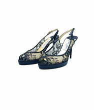 Load image into Gallery viewer, JIMMY CHOO Size 9.5 Black &amp; Beige Lace Sandals
