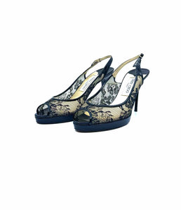 JIMMY CHOO Size 9.5 Black & Beige Lace Sandals