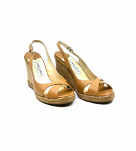 Load image into Gallery viewer, JIMMY CHOO Size 11.5 Camel Leather Solid Wedge
