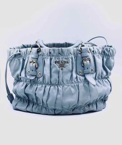 PRADA Baby Blue Nylon Ruched Handbag