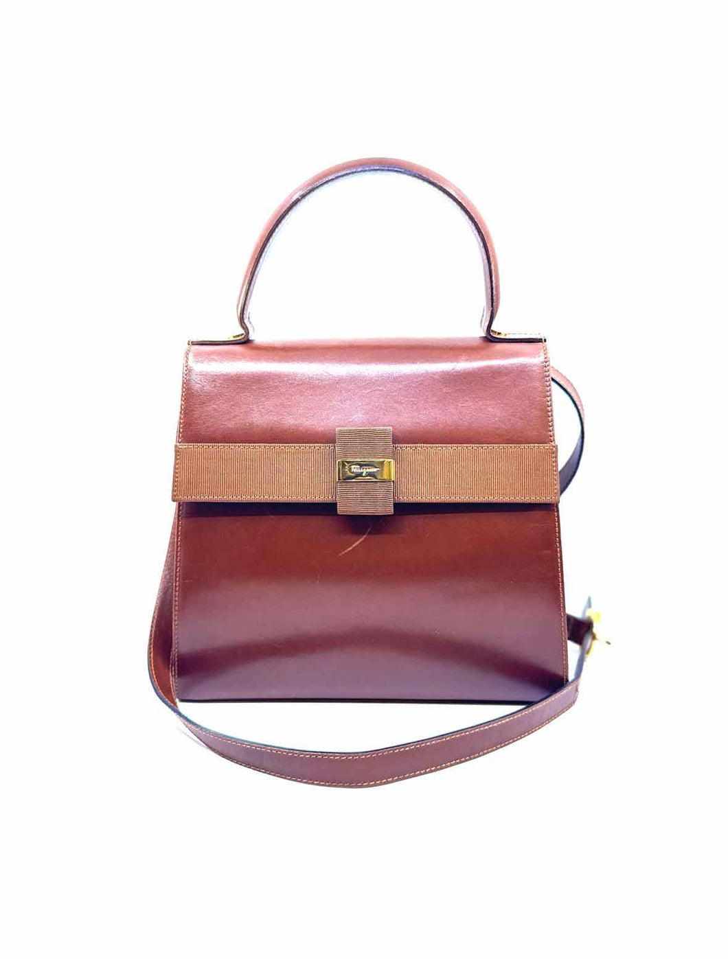 SALVATORE FERRAGAMO Brown Leather Solid Handbag