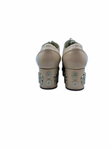 CHANEL Size 7.5 Beige, Black Patent Leather Oxfords