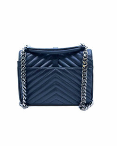 YVES SAINT LAURENT College Black Leather Chevron quilted Handbag