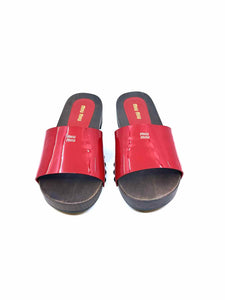 MIU MIU Size 10 Red Patent Leather Solid Sandals
