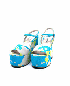 MIU MIU Size 8 Blue, Green Canvas Floral Wedge