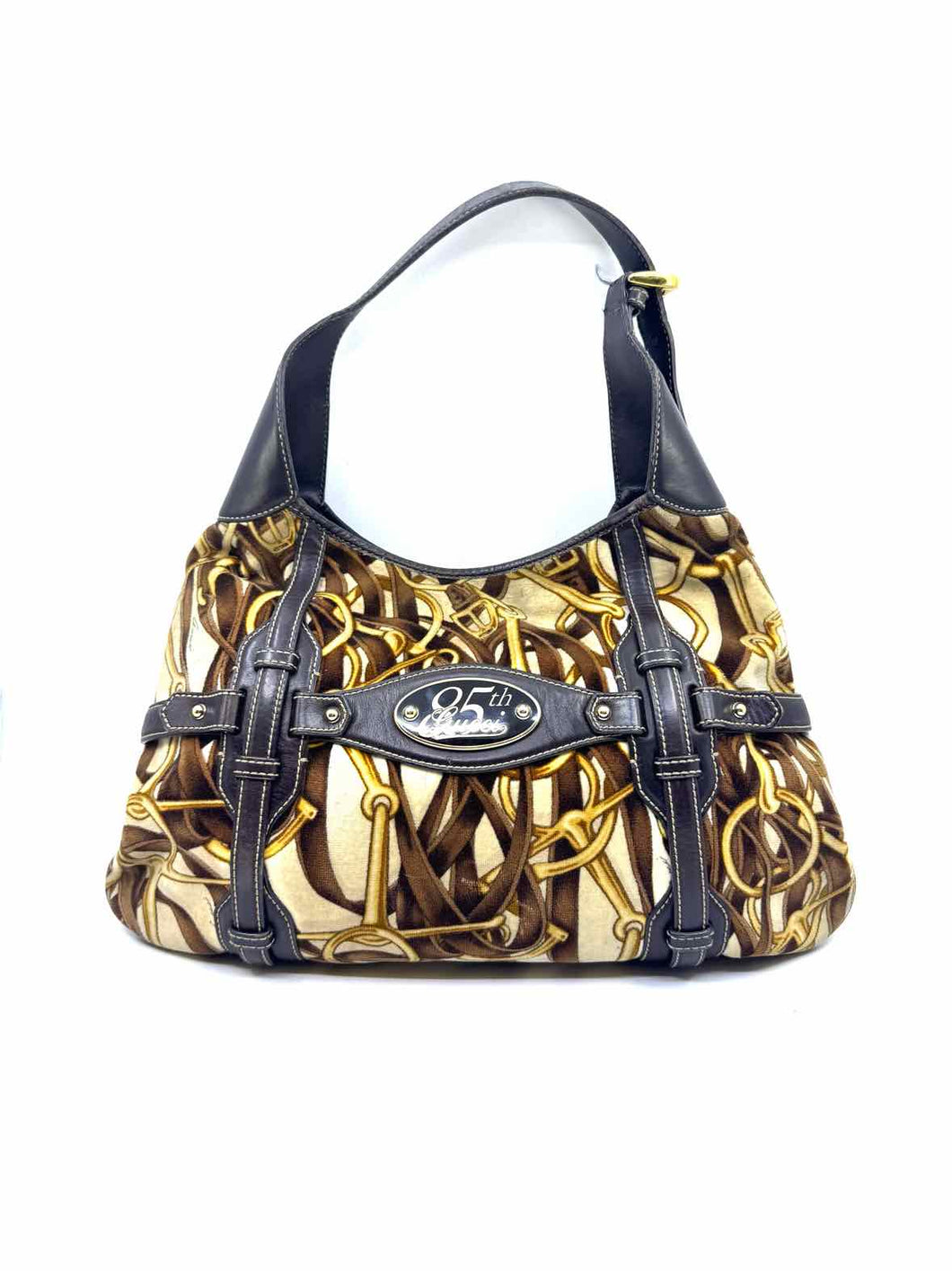 GUCCI Brown, beige Velvet Horsebit Handbag