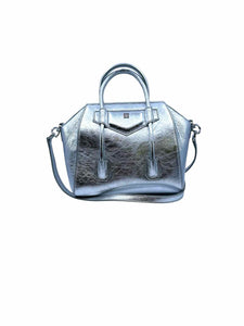GIVENCHY Mini Antigona Lock bag Silver Leather Metallic Solid Handbag