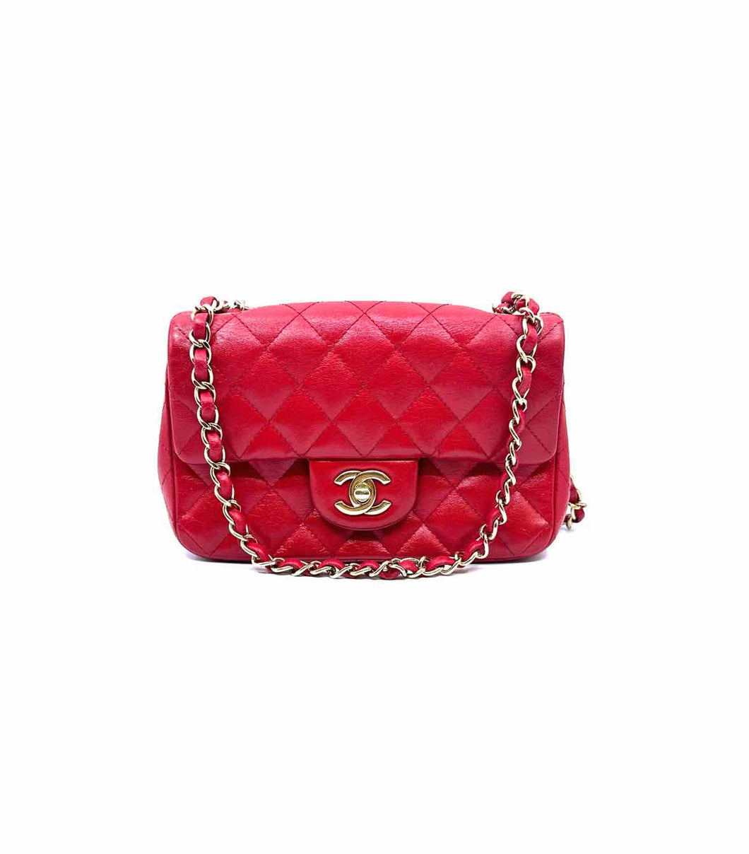 CHANEL Red Leather Quilted Handbag