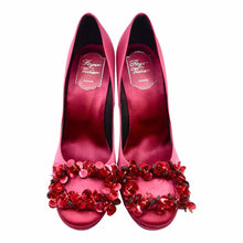 Load image into Gallery viewer, ROGER VIVIER Size 8.5 Hot Pink Satin Sequined Pumps
