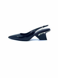 PRADA Size 8.5 Black Patent Leather Sling back