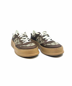 GUCCI Size 7.5 Brown Canvas, Leather LOGO Sneakers