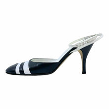 Load image into Gallery viewer, CHANEL Size 9 Navy, White Leather Stripe Sandals
