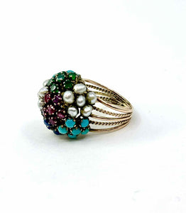 14K Ruby Sapphire Pearl Turquoise Ring